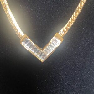 D'Orlan Classic V Clear Rhinestones & Gold Finish Snake Chain Choker Necklace